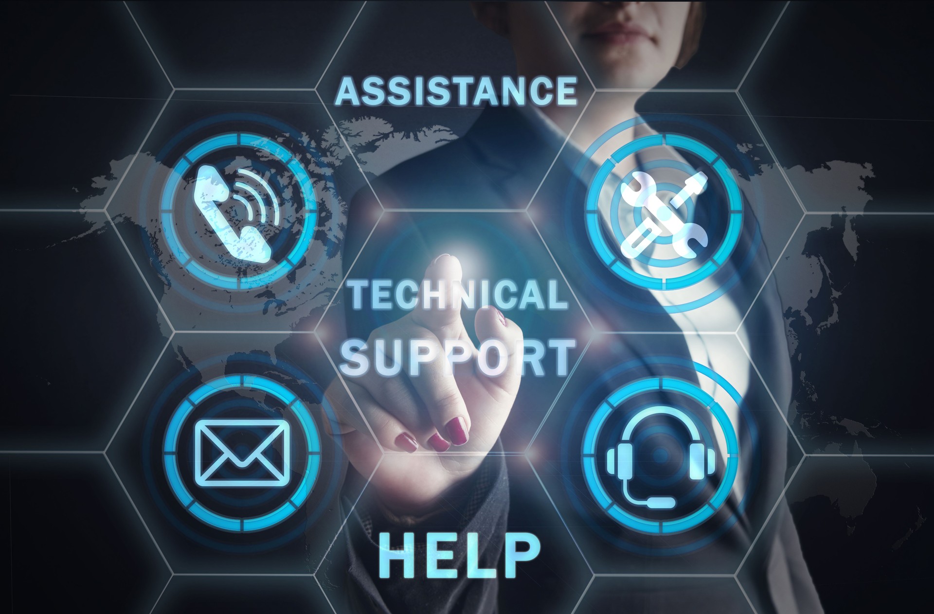 Businesswoman and Technical Support Center. Customer Service Concept Businesswoman and Technical Support Center. Customer Service Concept